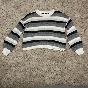 Pink rose grey striped sweater